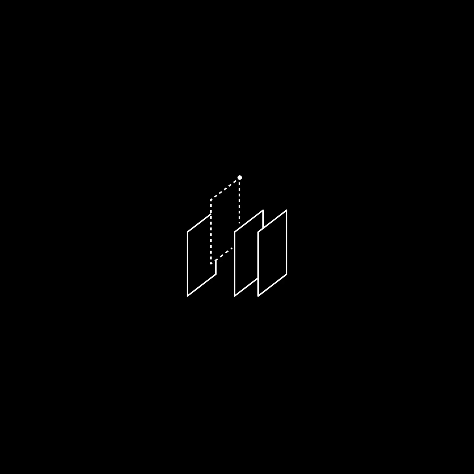 Line icon of three slanted panels, one dotted, representing selection and choice