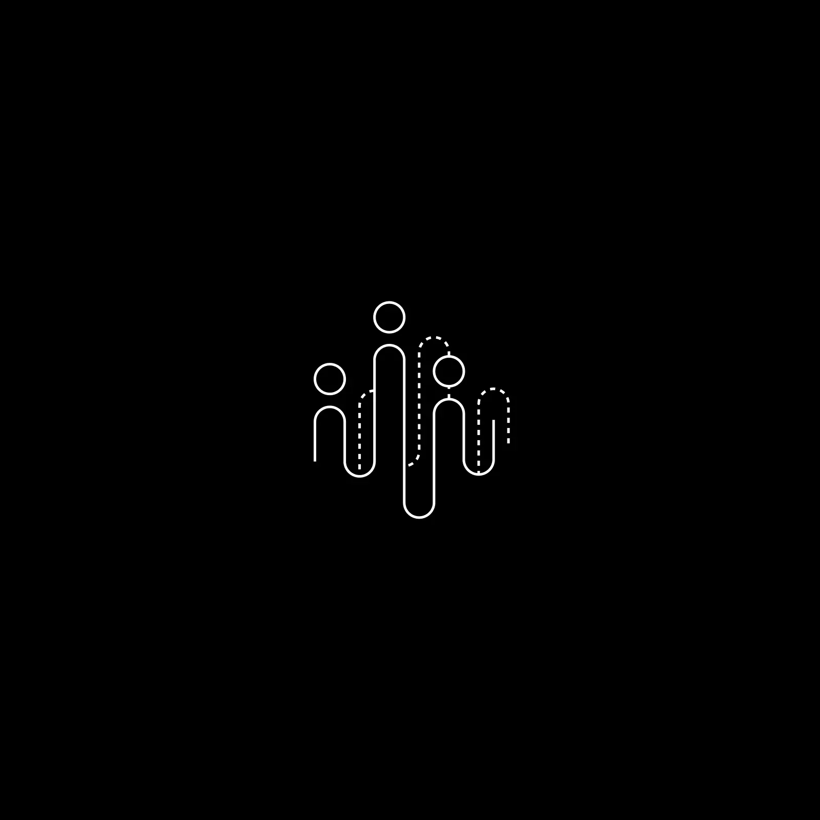 Line icon of people rising from waveform columns, representing artists and talent