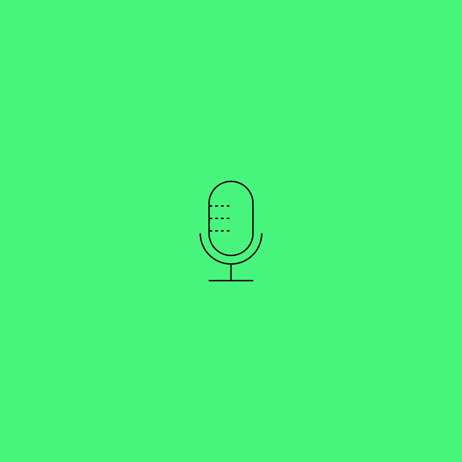 Line icon of a studio microphone on a stand, representing voice, talent and live performance