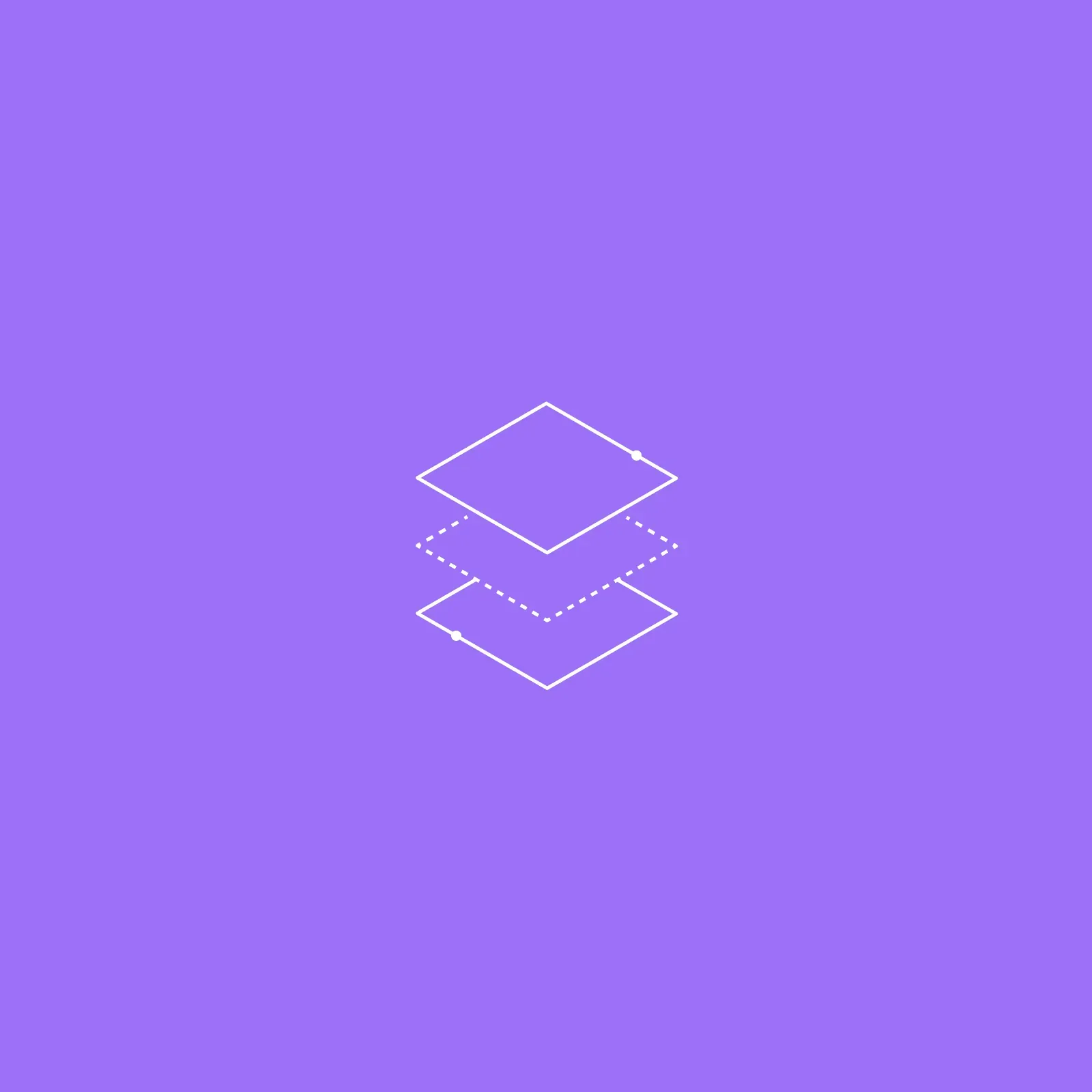 Line icon of three stacked planes, one dotted, representing a layered music catalogue