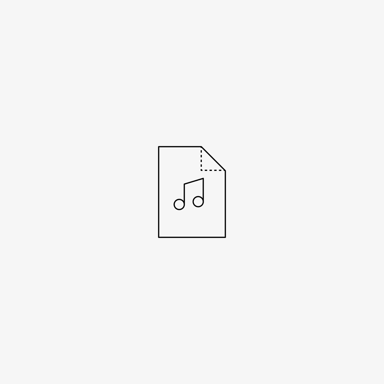 Line icon of a document with a folded corner and a music note, representing a music licence or contract