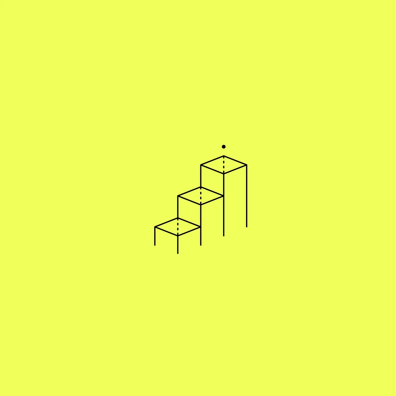 Line icon of three ascending isometric blocks, like steps or a podium, representing growth and progression