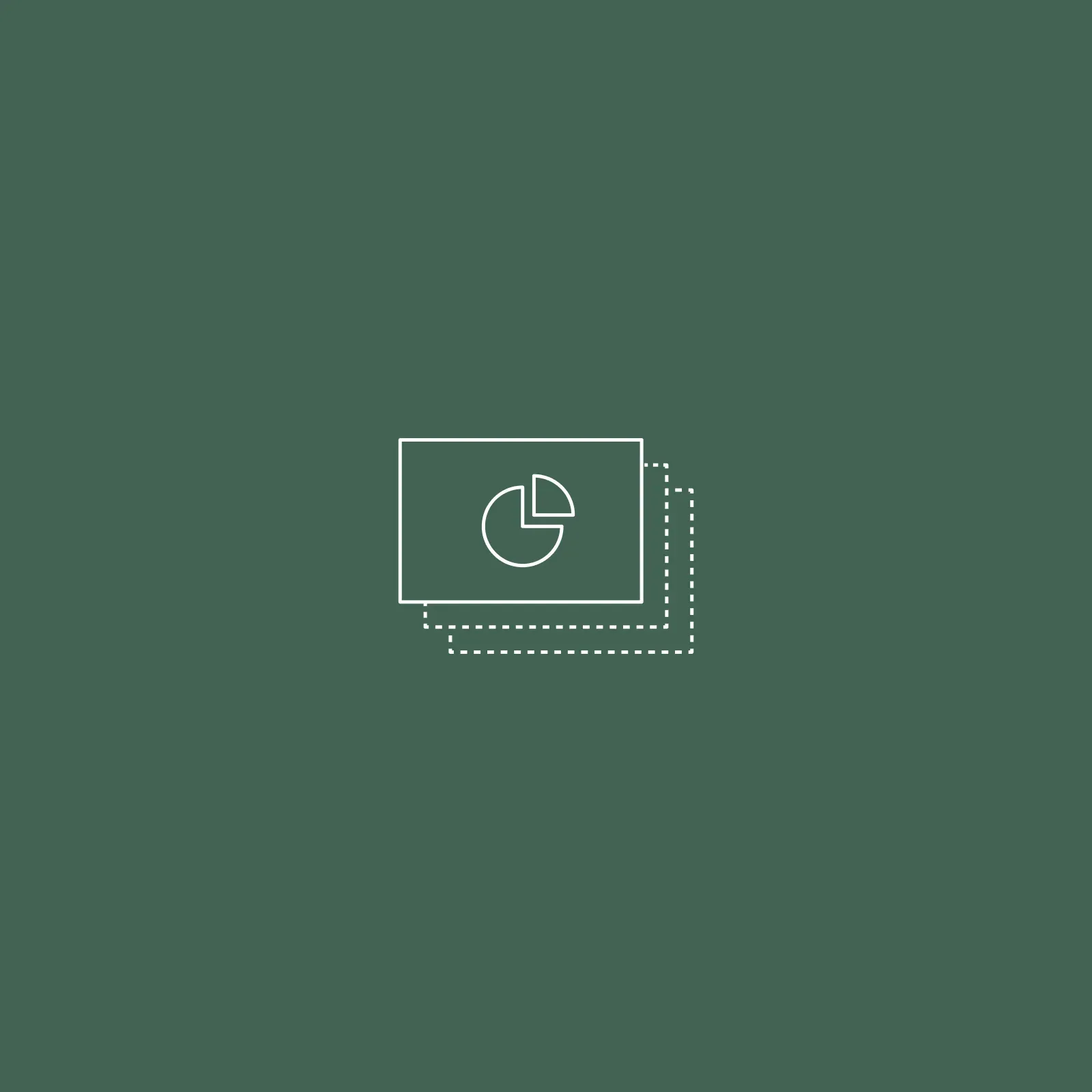 Line icon of stacked screens showing a pie chart, representing customer research and insight