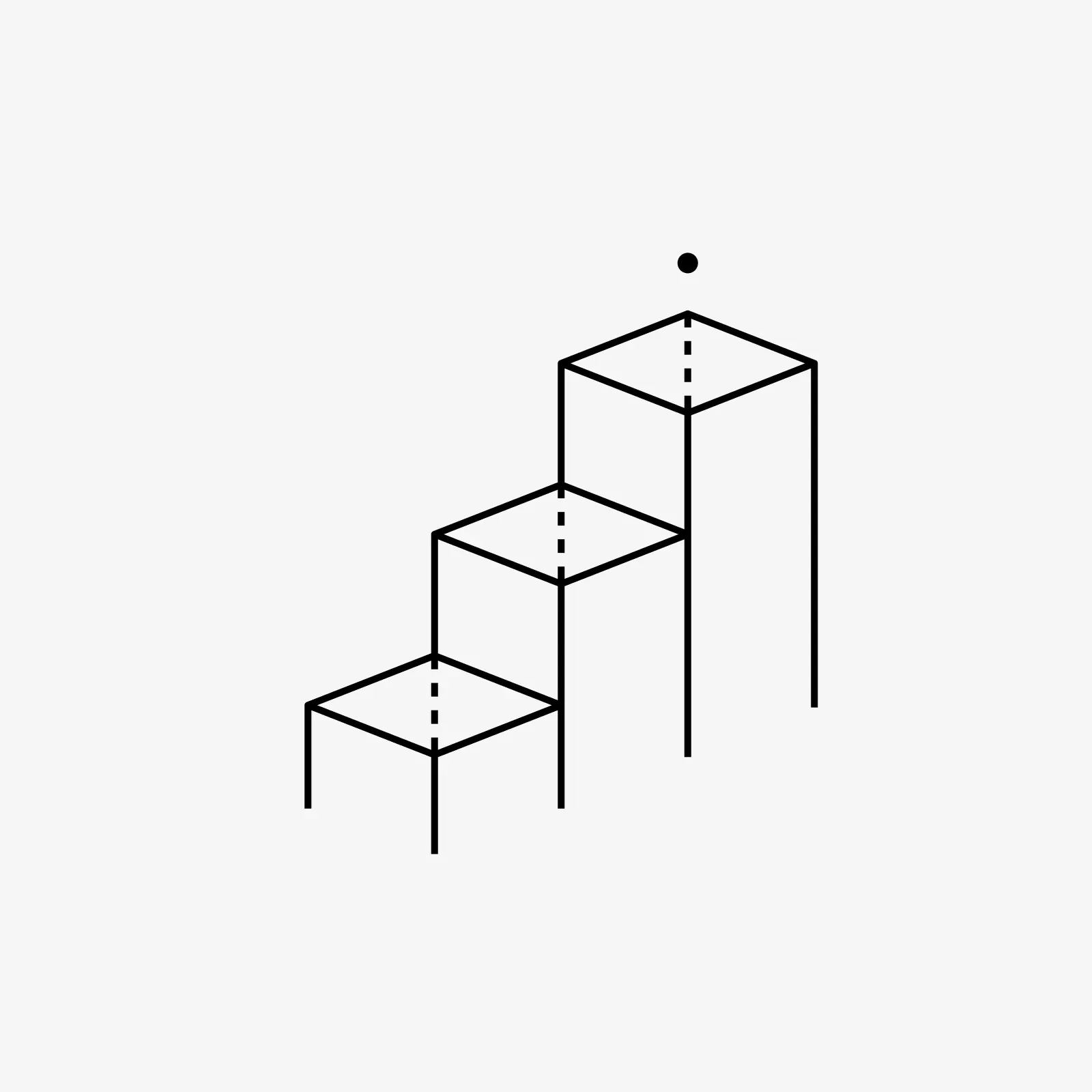 Line icon of three ascending isometric blocks, like steps or a podium, representing growth and progression