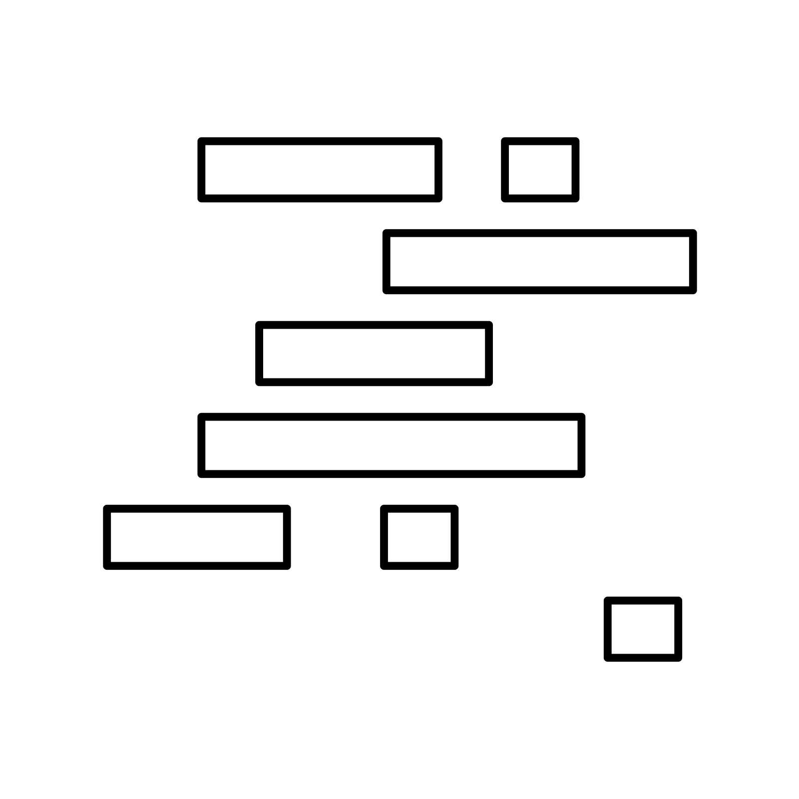 Line icon of staggered rectangles like tags, representing metadata services