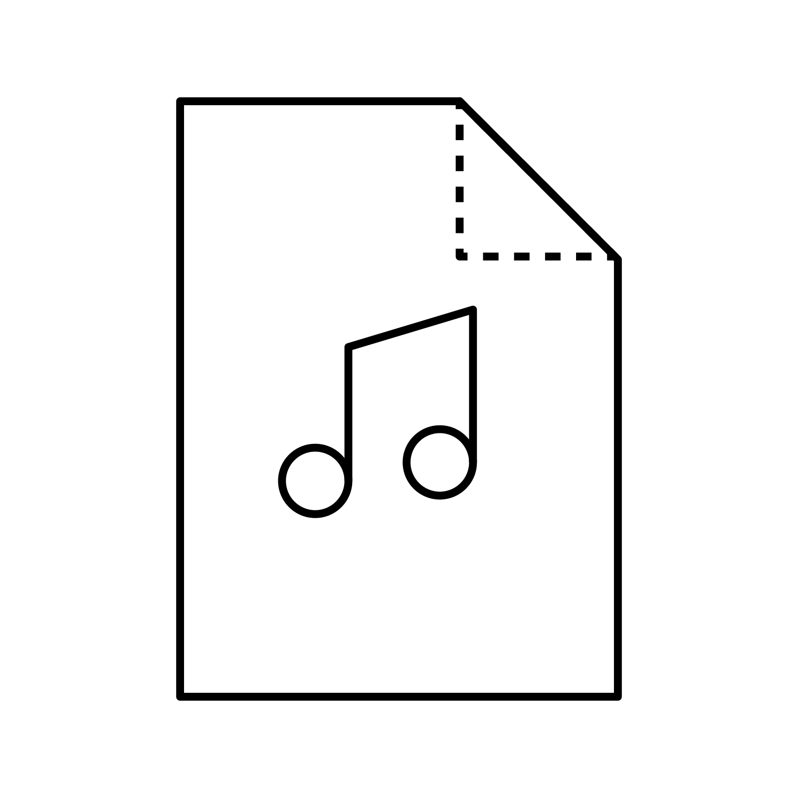 Line icon of a document with a folded corner and a music note, representing music supervision and licensing