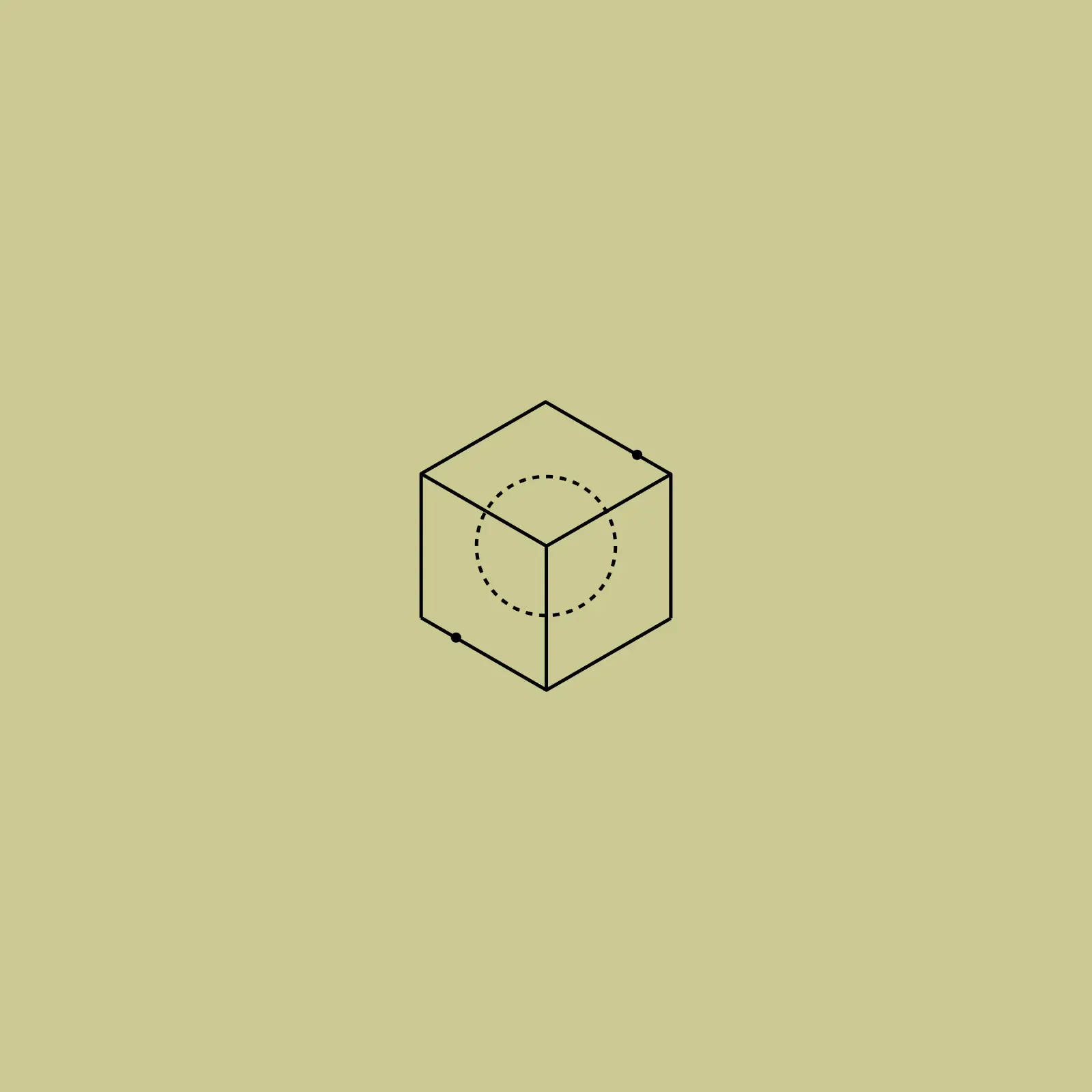 Line icon of an isometric cube with a dotted circle inside, representing memory and stored assets