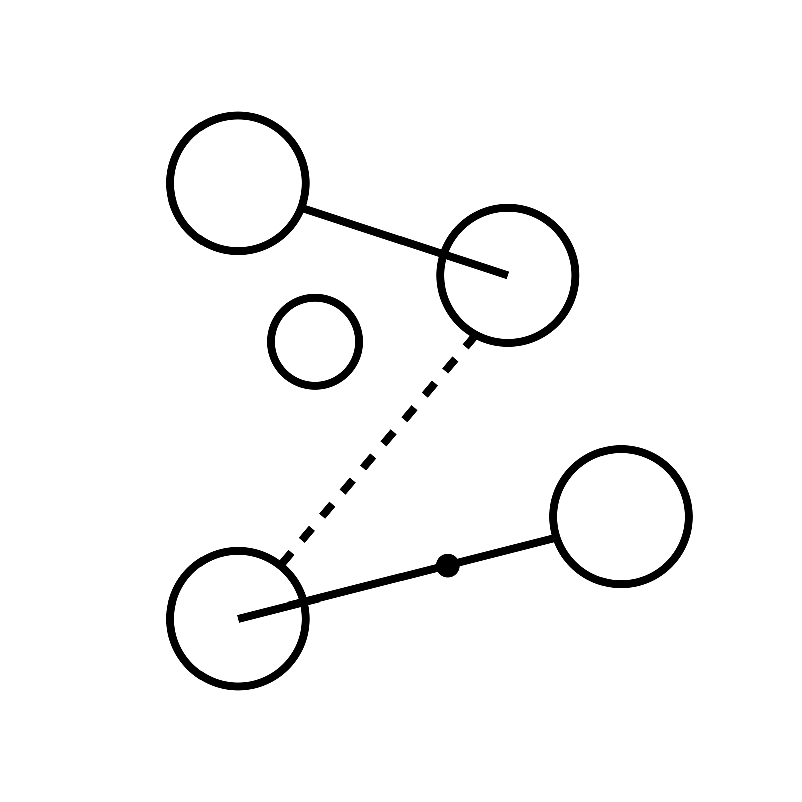Line icon of circles linked in a network, representing research and insights
