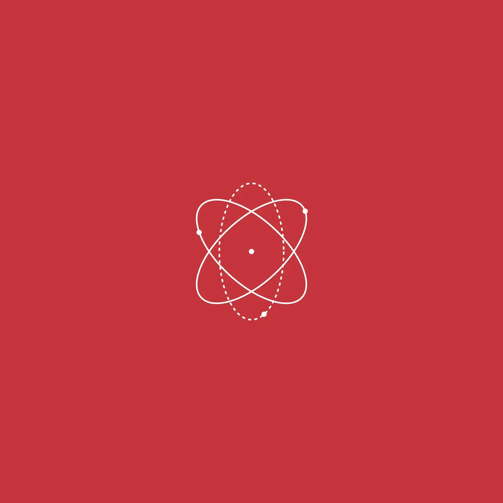 Line icon of an atom with orbiting ellipses, representing science and research