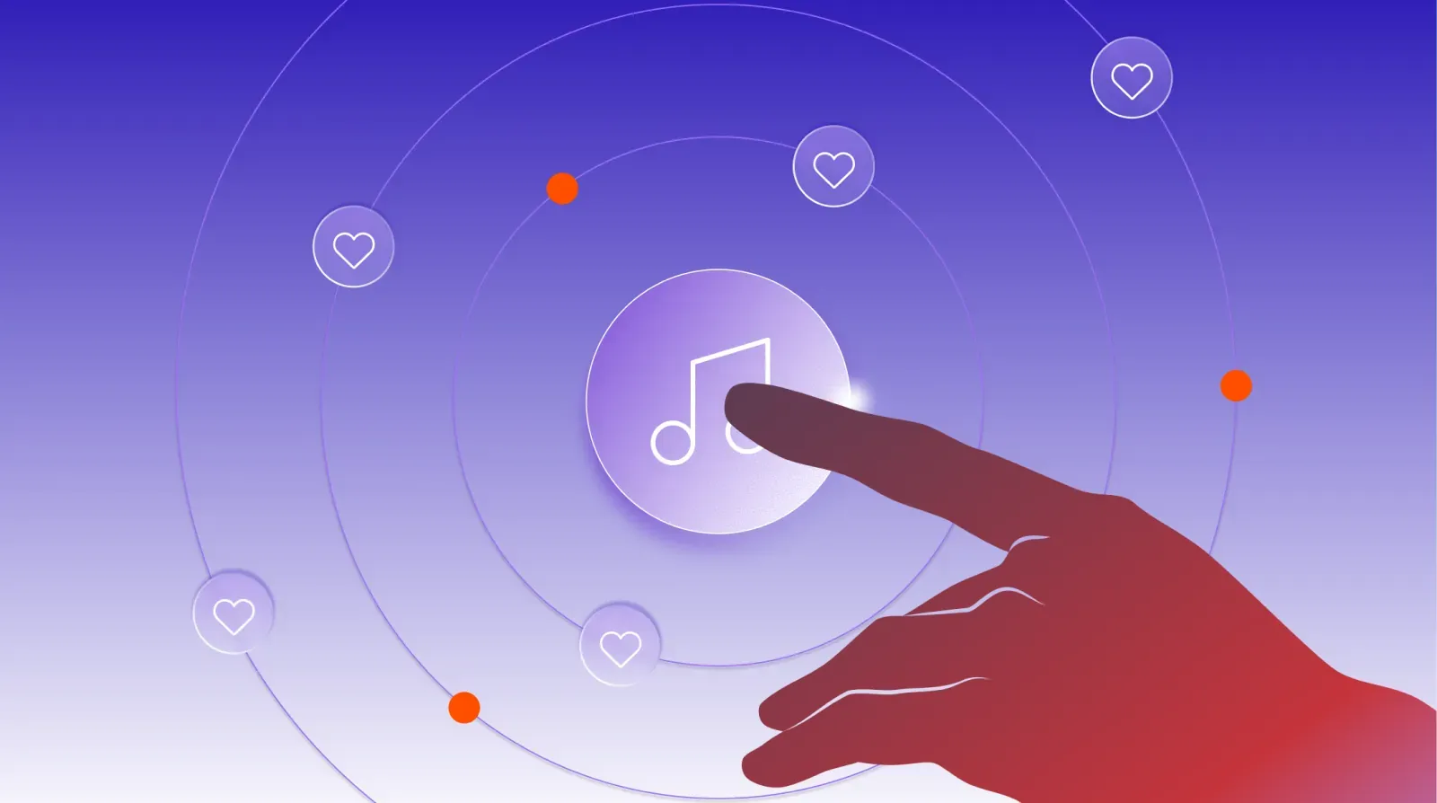 Finger pressing a music note button, representing music engagement and UX sound