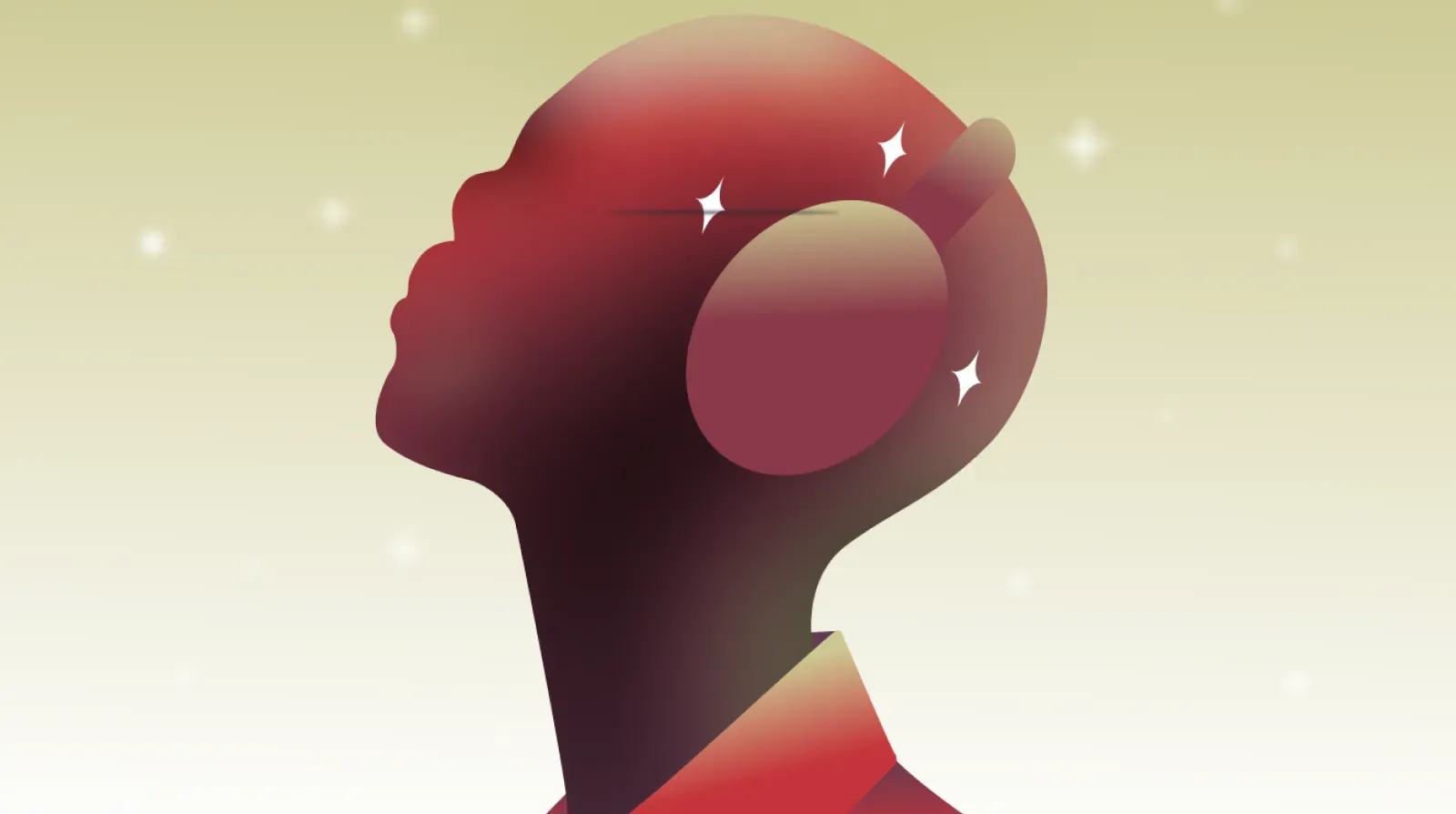 Profile of a listener in headphones under a starry sky, representing how sound builds emotion