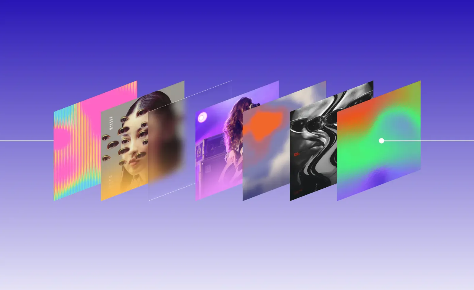 Angled row of genre playlist covers representing music catalogs ready for transfer to a new distributor