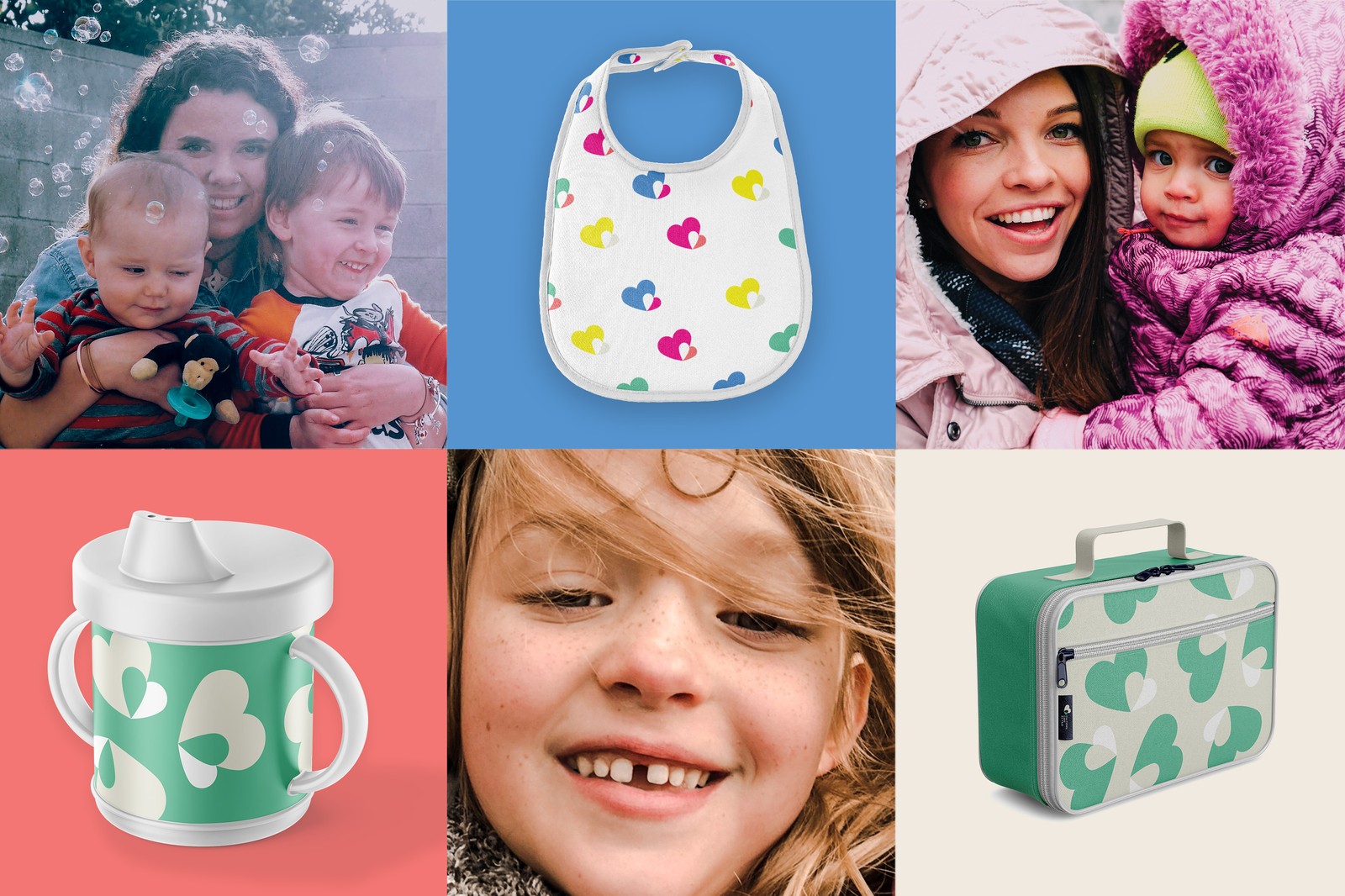 Merchandising for babies and small children utilising the logo pattern