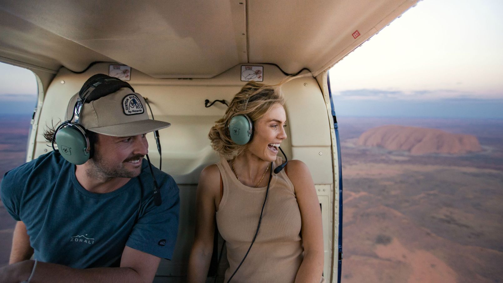 Elyse and Josh on a scenic flight at Uluru