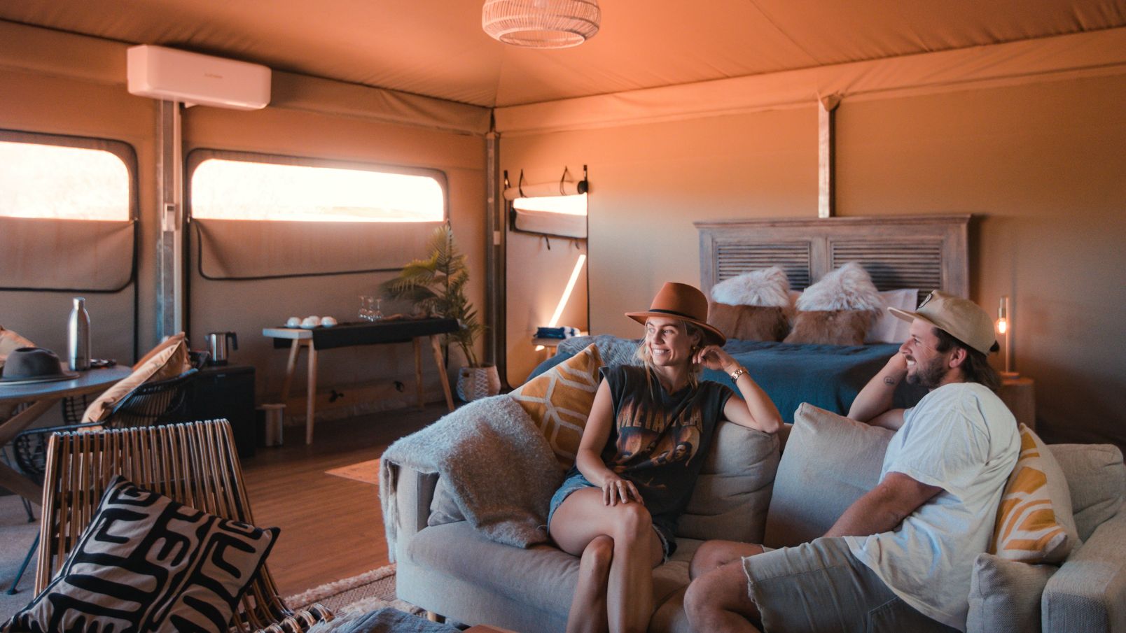 Elyse and Josh in the Kings Canyon Glamping Tents