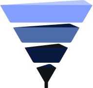 A four-layered, inverted pyramid with shades of blue, ranging from light to dark, decreasing in size from top to bottom.
