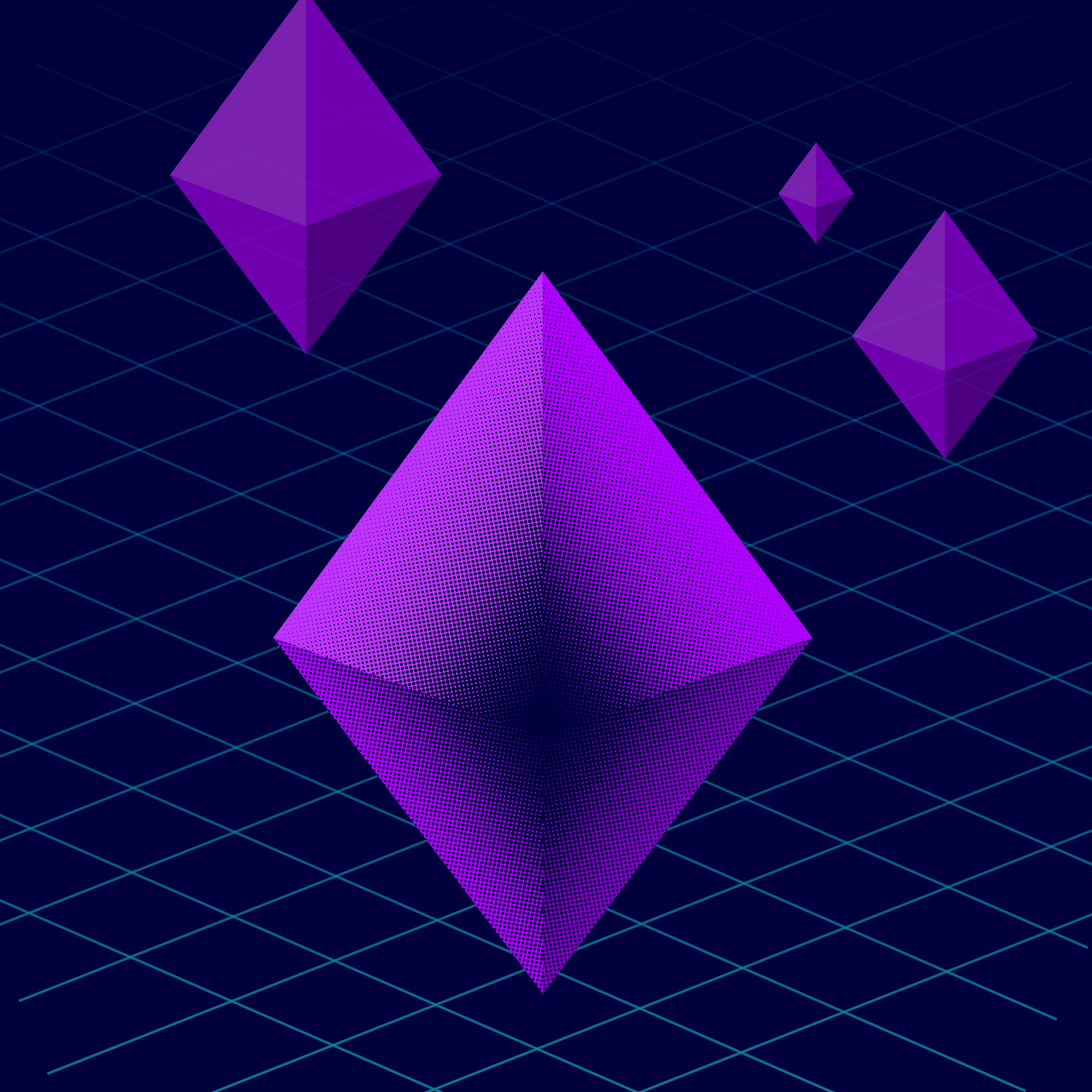 Visualisation of a Dither Shader, a purple 3D rhombus