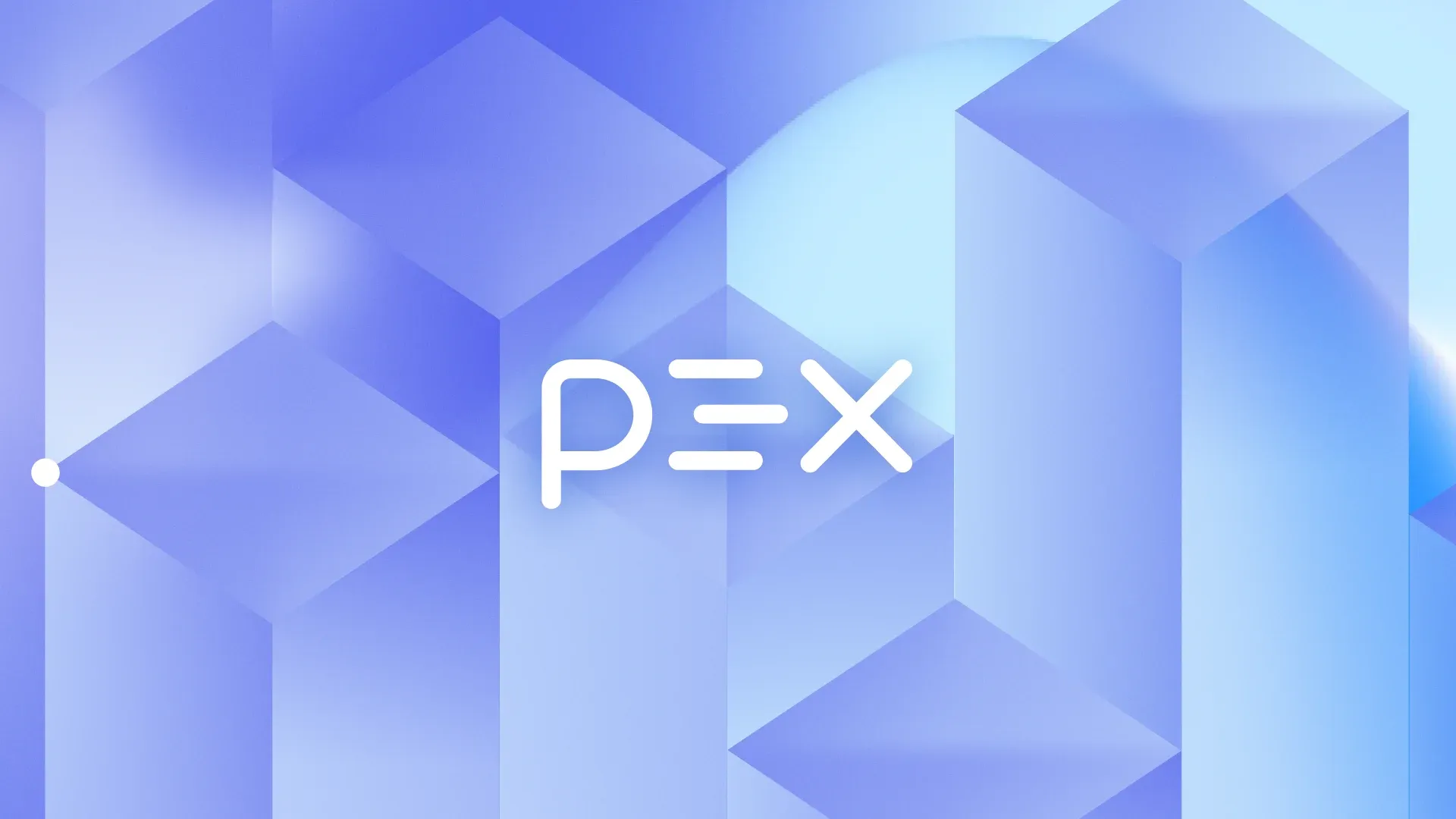 PEX wordmark over a blue geometric block illustration that anchors the PEX case study brand identity