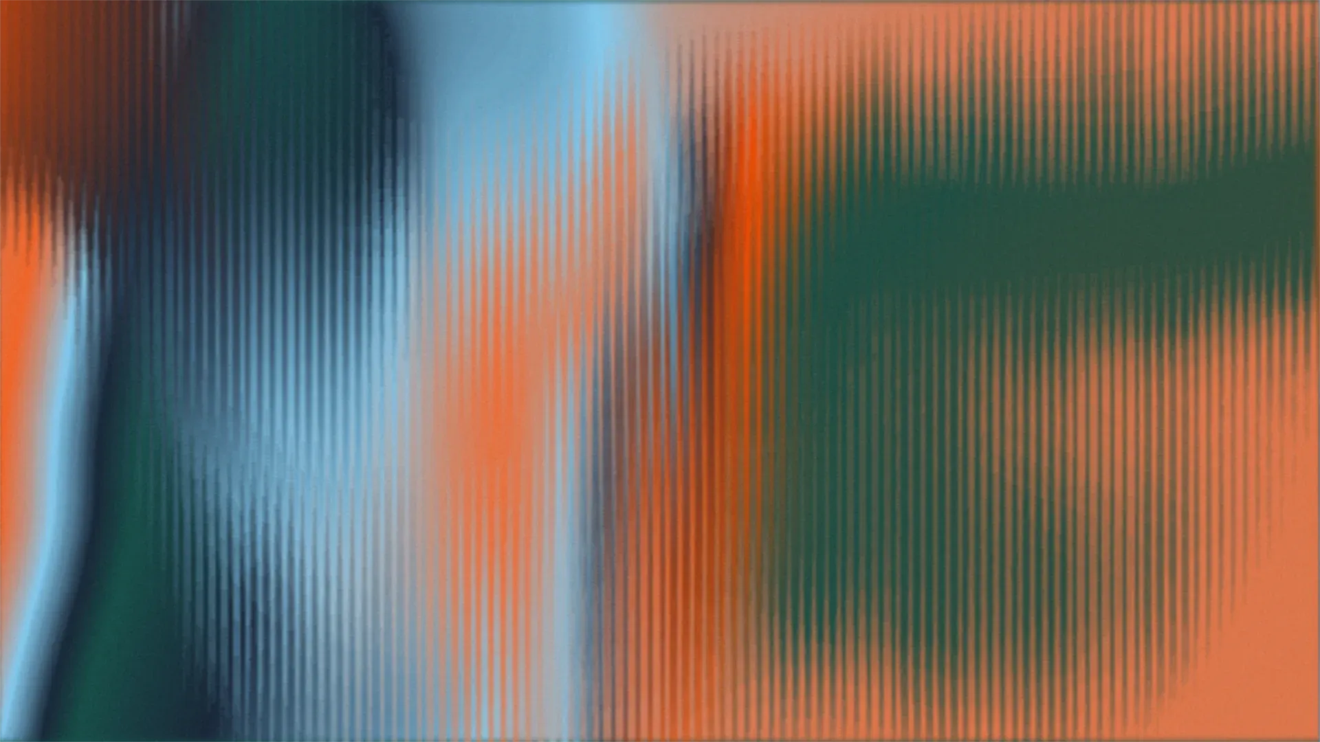 Abstract Hairs brand texture: fine vertical hair-like strands over soft blocks of dark teal, orange and sky blue