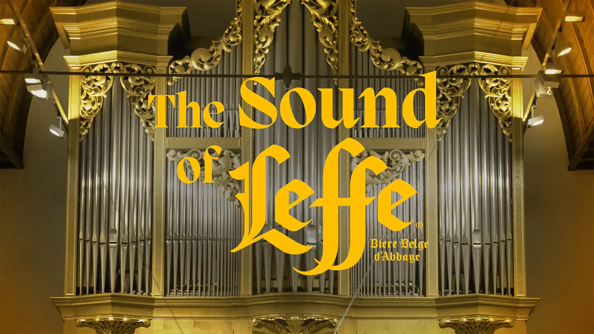 The Sound of Leffe title over a golden abbey pipe organ, hero image for the Sound of Leffe