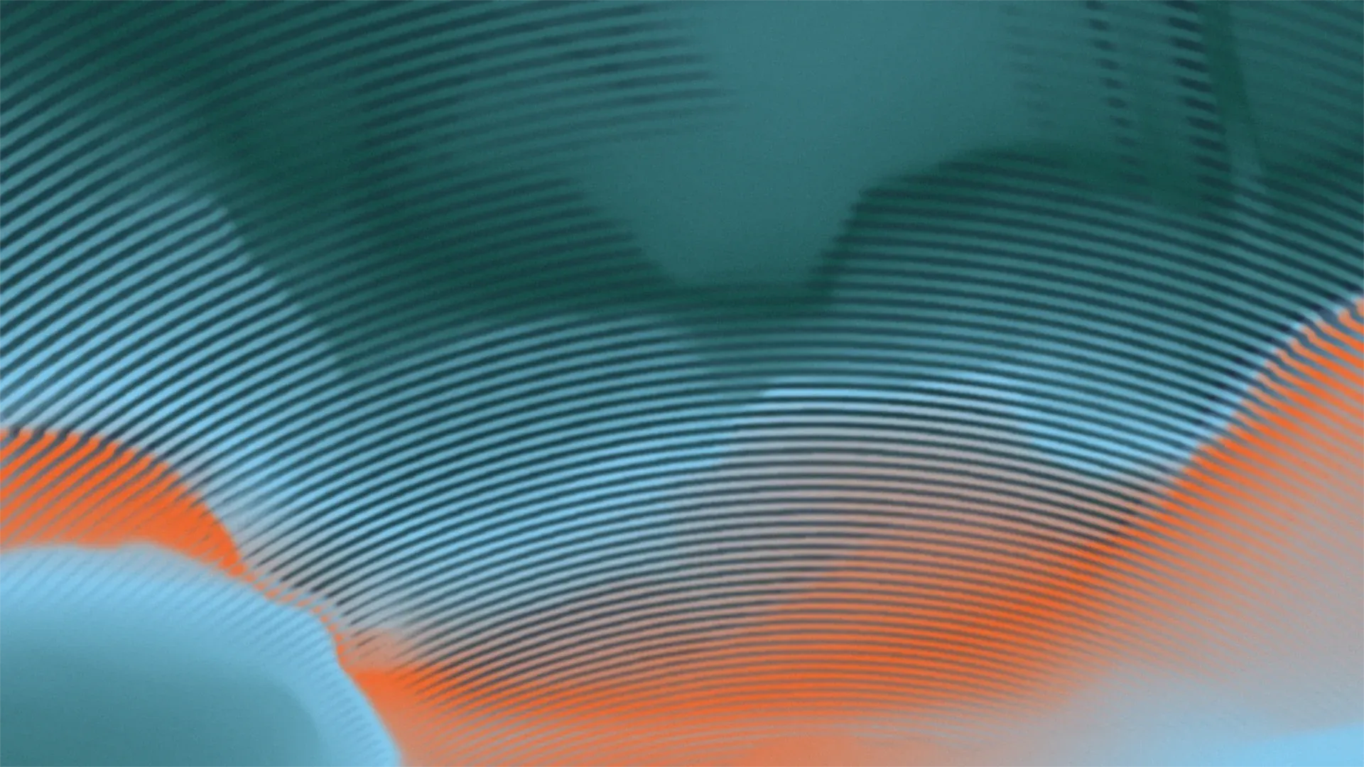 Abstract Shivers brand texture: fine rippling lines over rolling contours of dark teal, orange and sky blue
