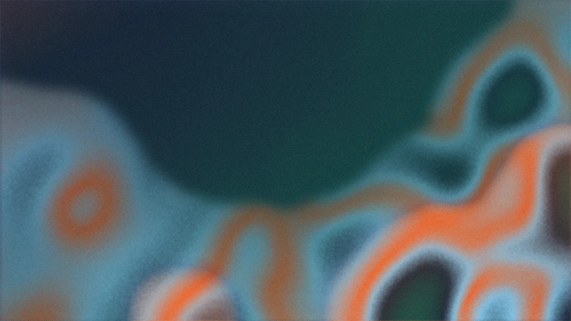 Abstract Dilating brand texture: liquid marbled shapes with ring-like pools in dark teal, orange and sky blue