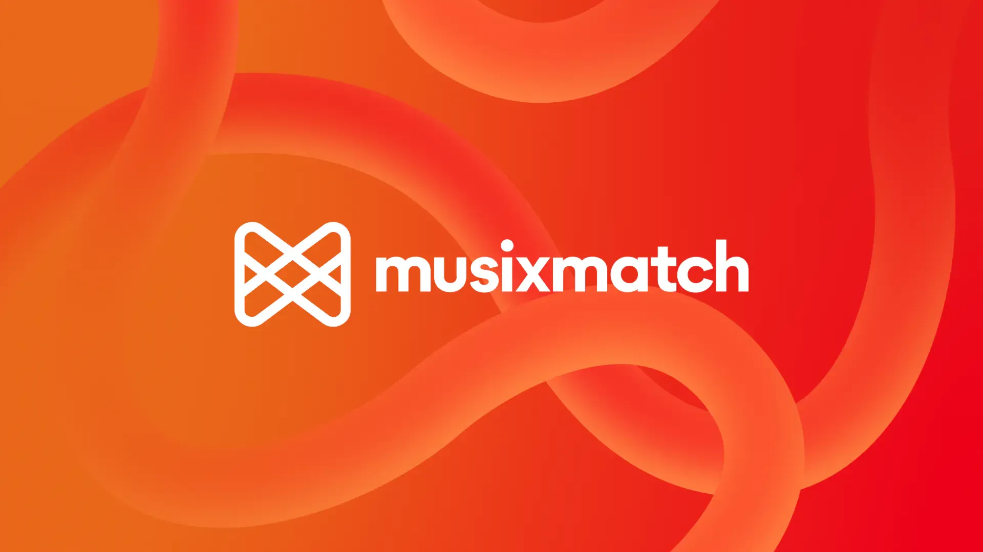 Musixmatch wordmark and brand mark on a vibrant orange gradient backdrop, hero of the Musixmatch case study