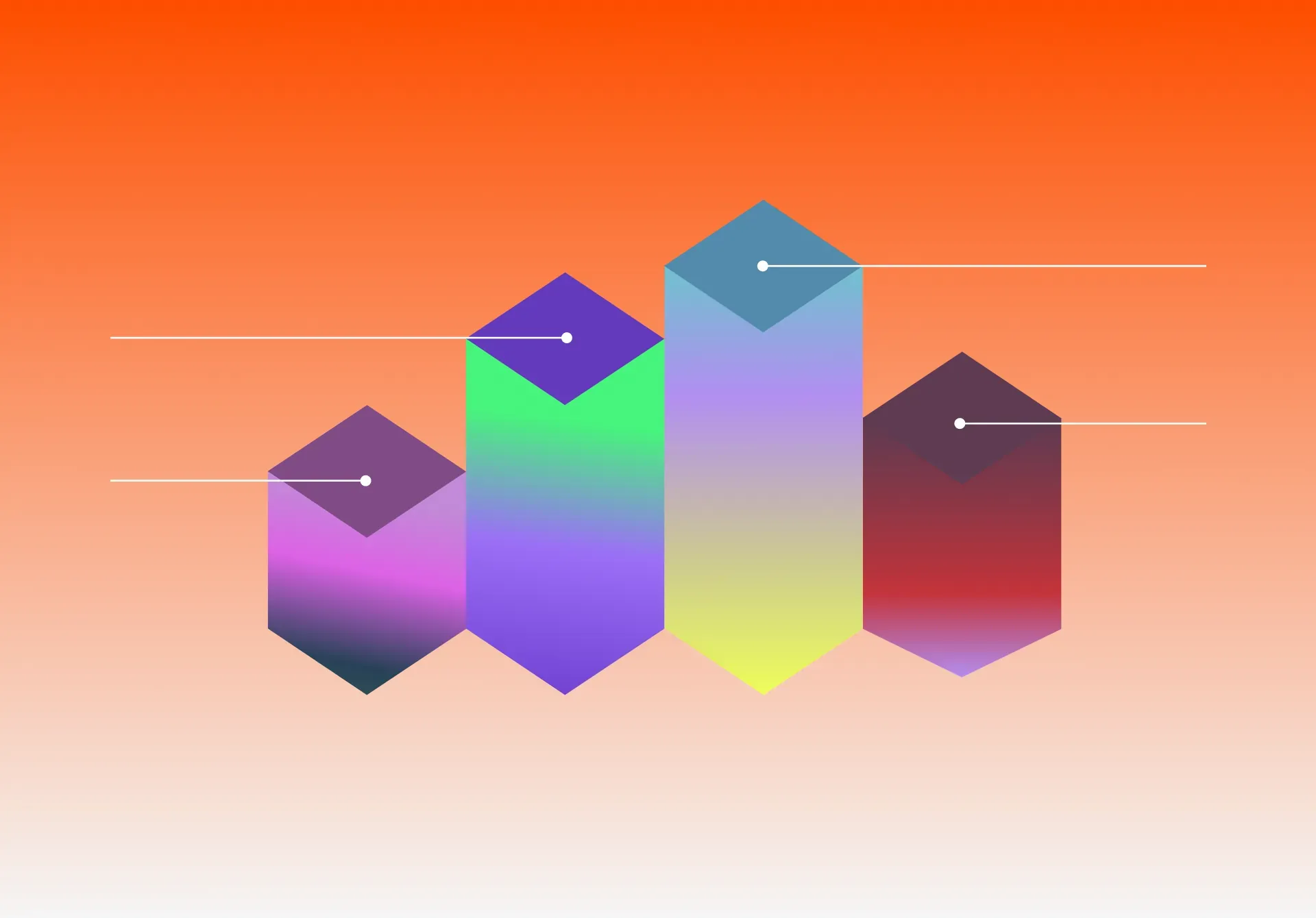 Iridescent 3D bars rising on an orange gradient with data points, representing campaign music test results