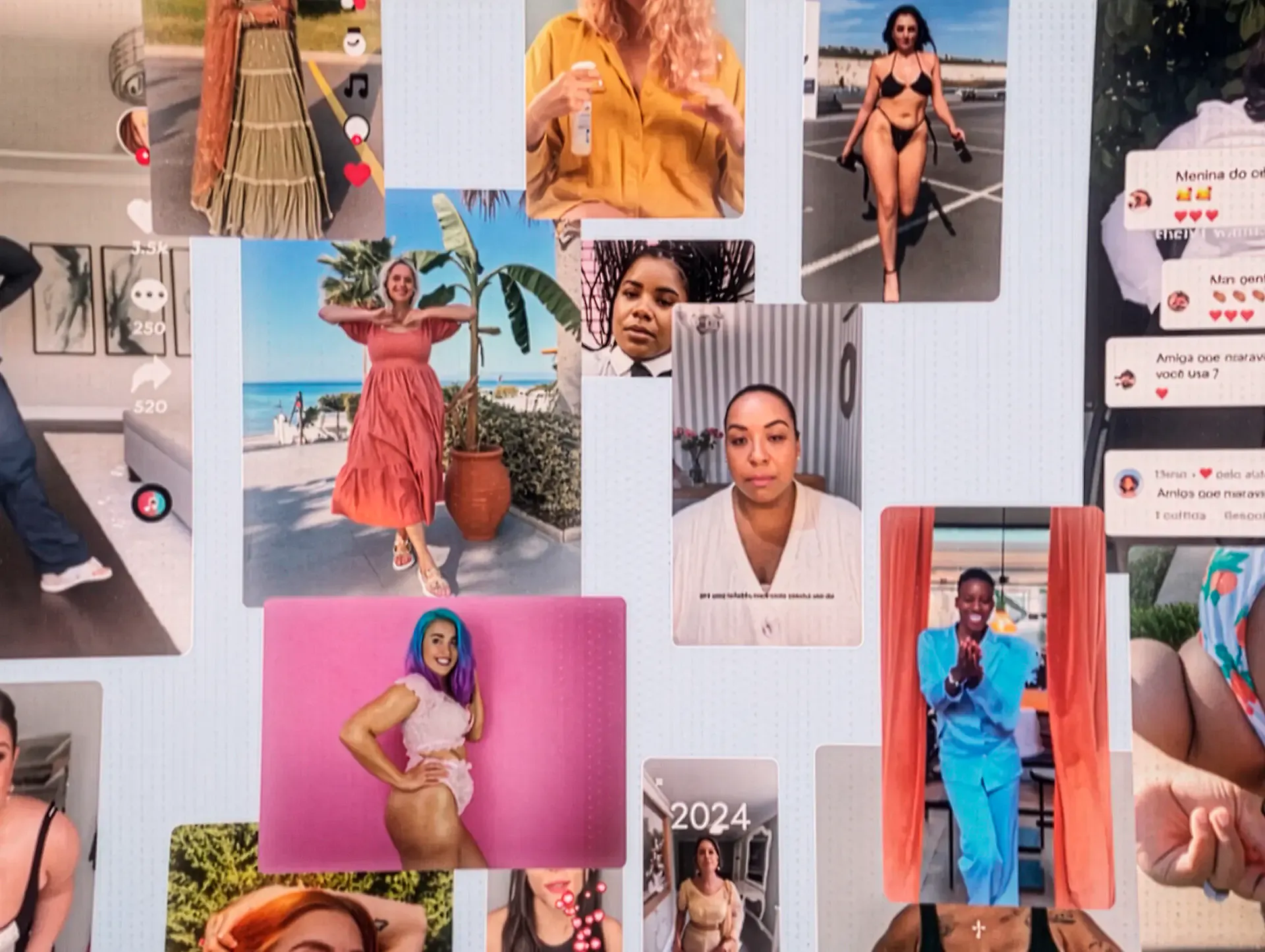 Collage of social media video stills of women, from Dove's The Code campaign on real beauty