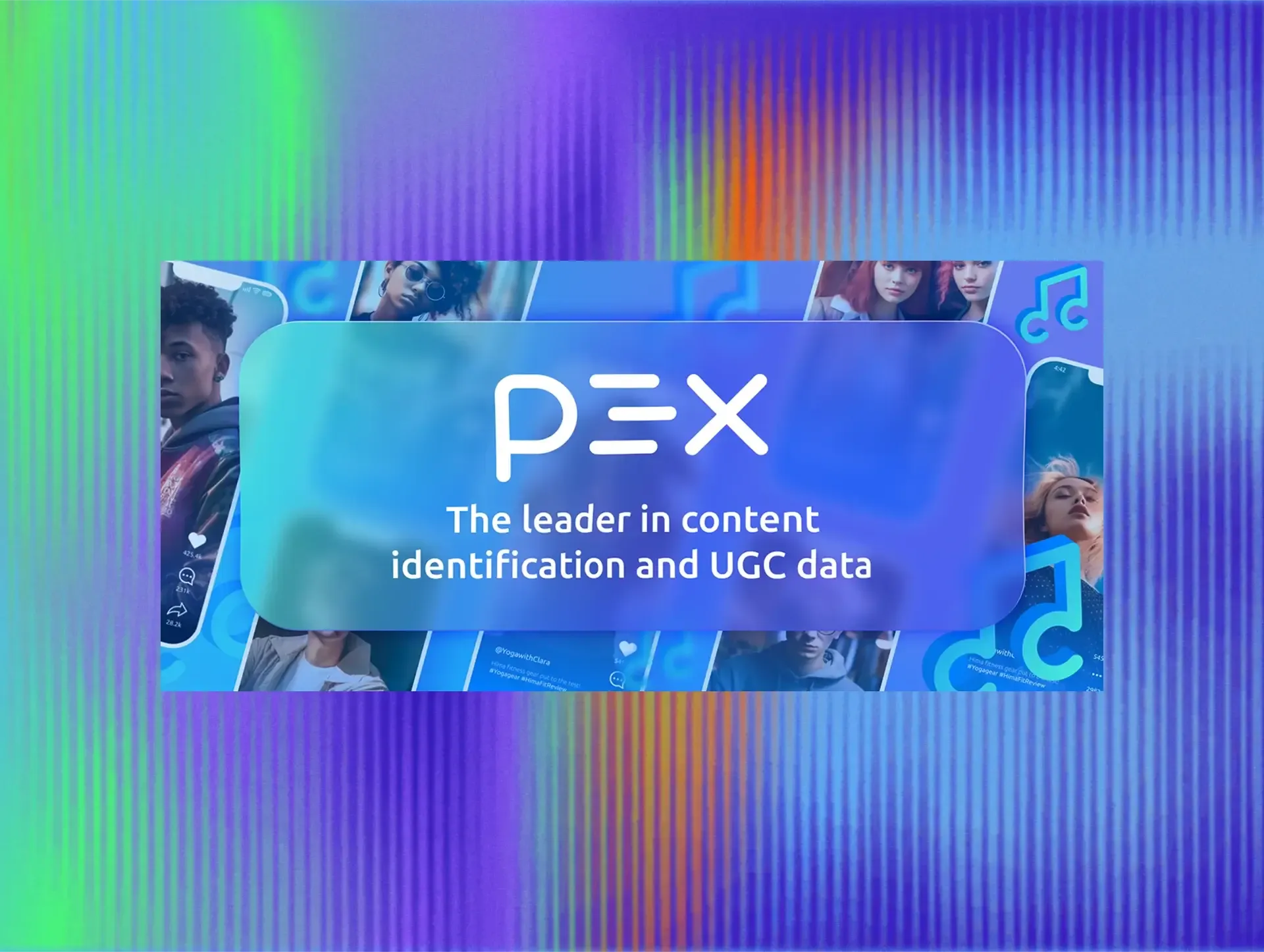 PEX wordmark with the leader in content identification and UGC data tagline shown across imagery