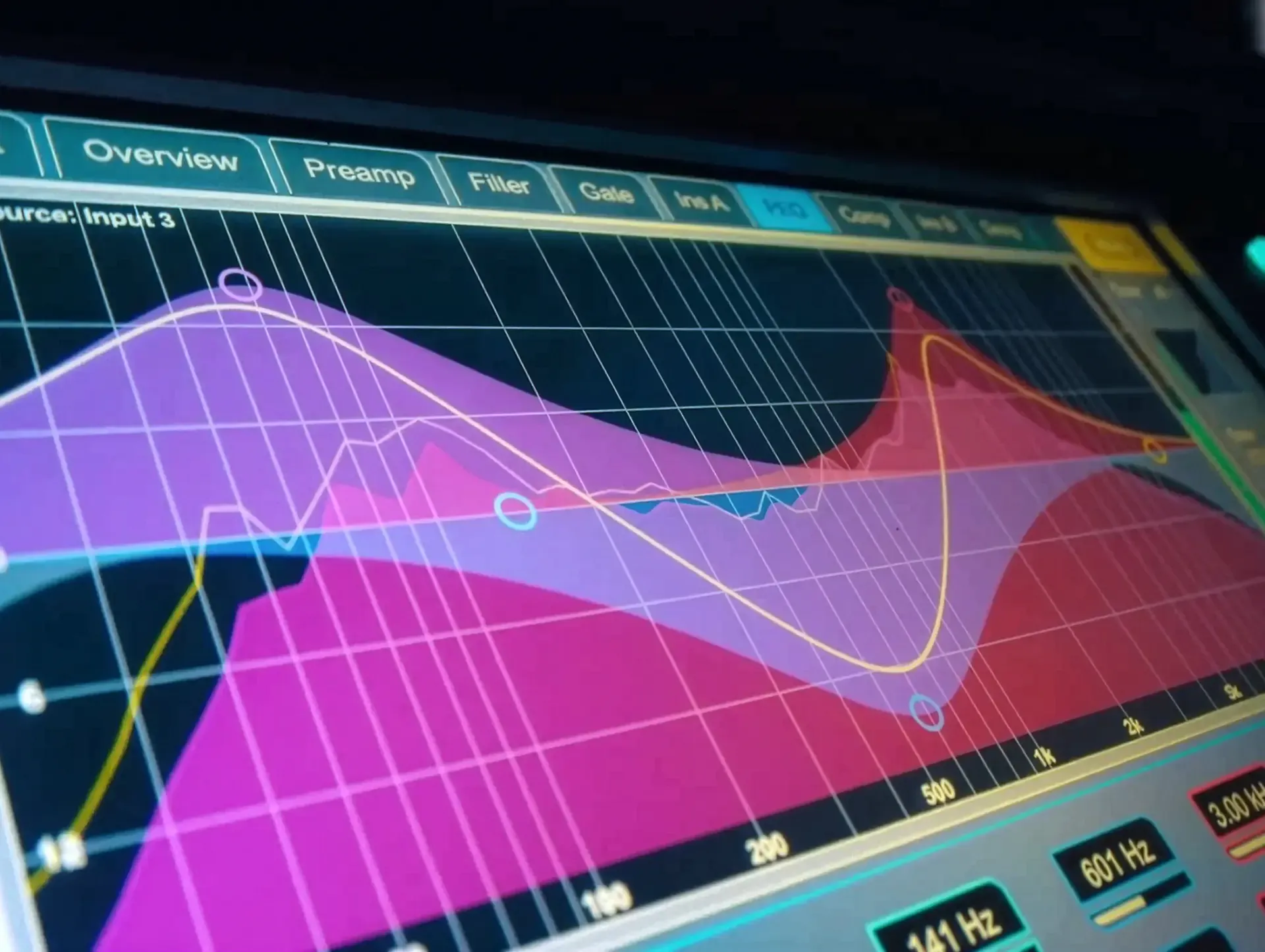 Close-up of an audio EQ software interface with a frequency curve, from the Sound of CRA campaign