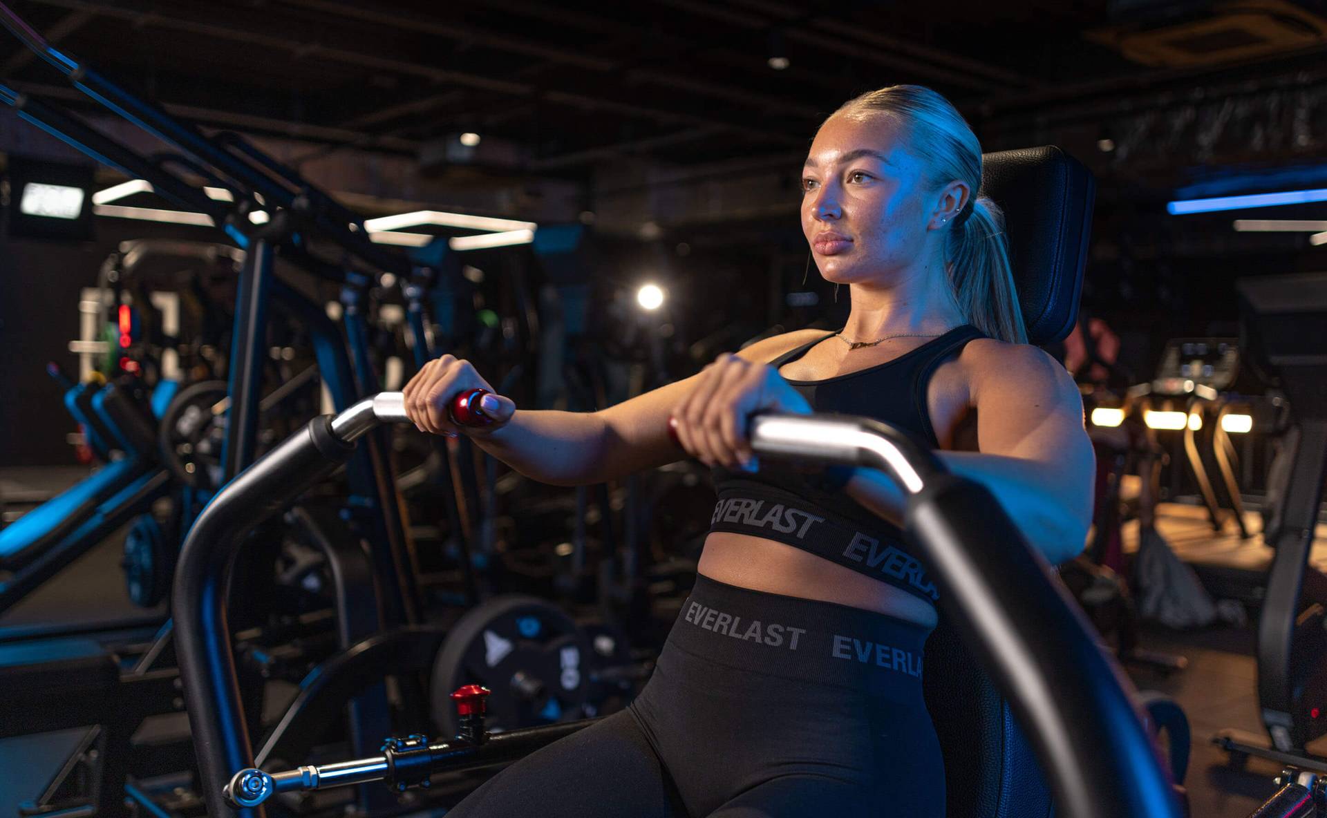 Women on a chest press