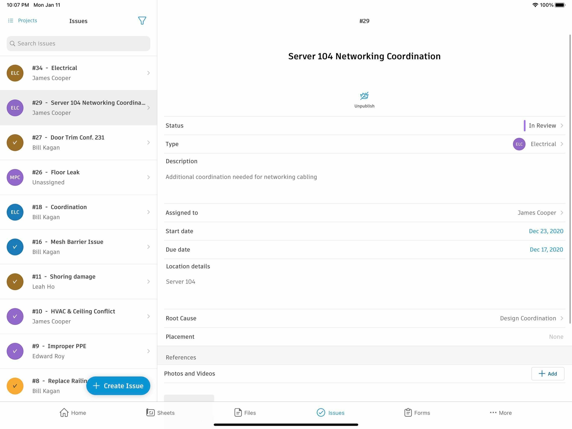 Construction Issues mobile app to manage issues from the jobsite