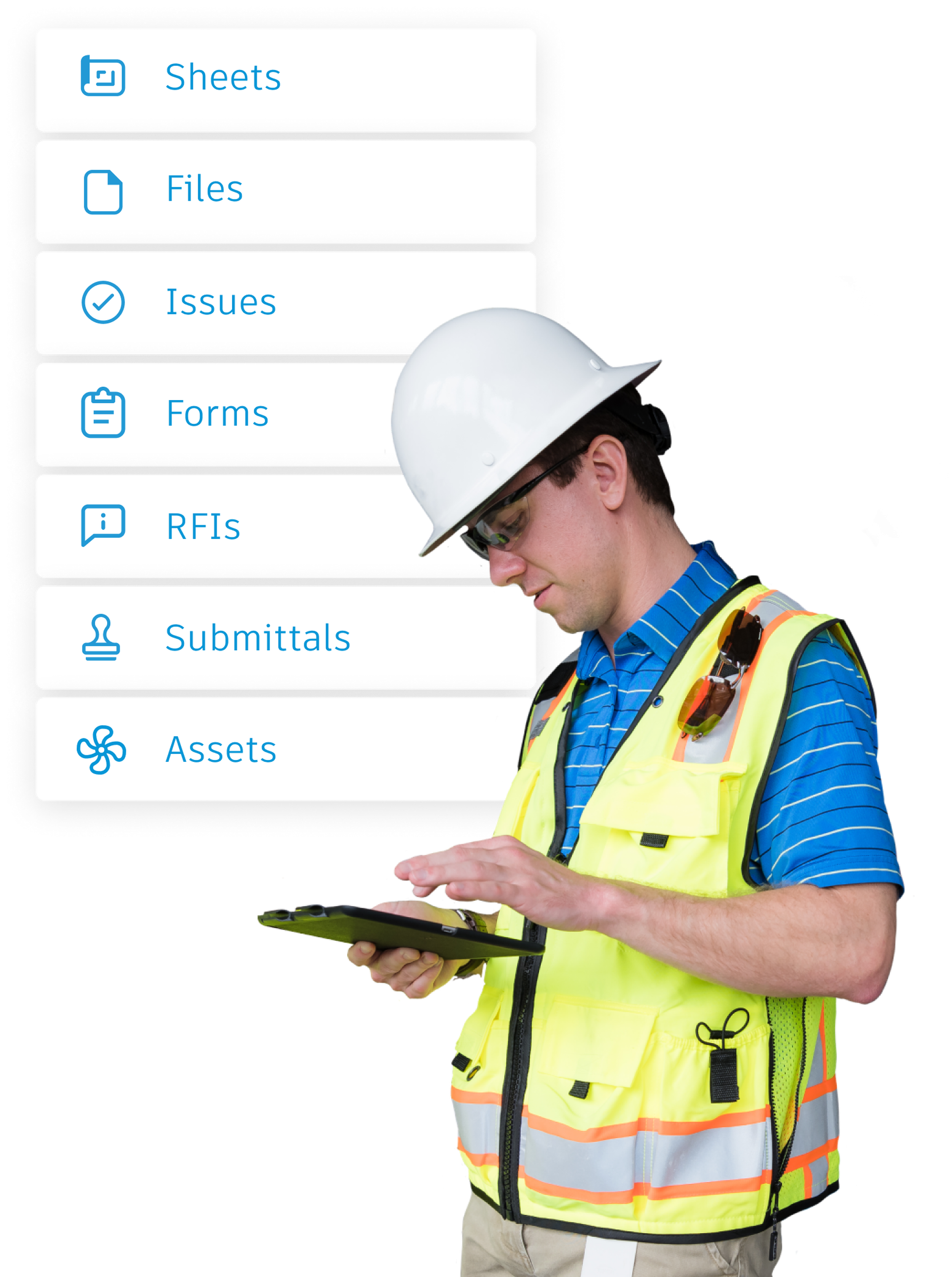 Construction worker accessing project data on a remote jobsite