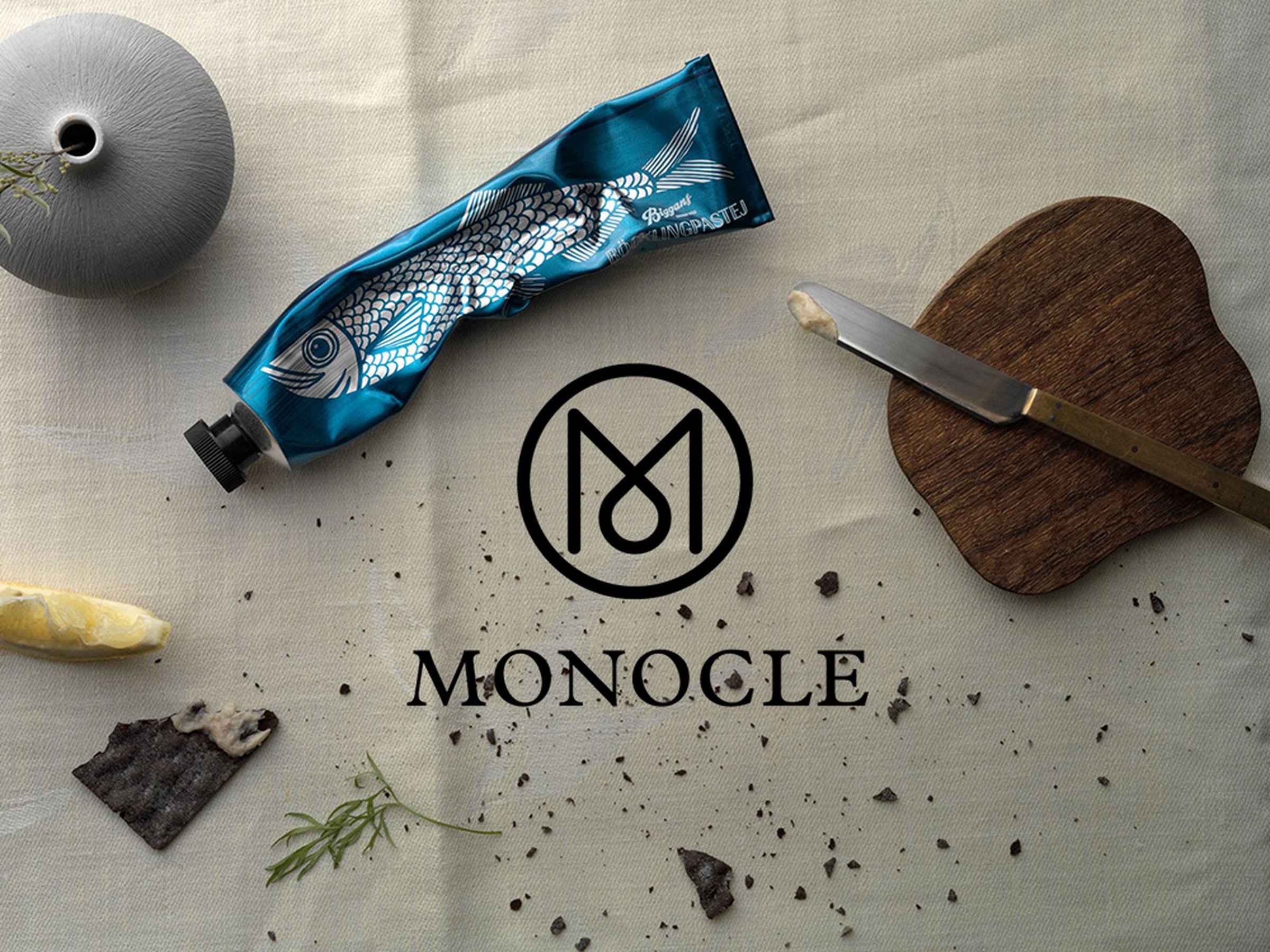Monocle magazine features our design for Biggans böcklingpastej