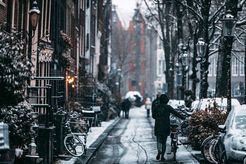 The Amsterdam canals with snow
