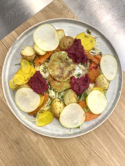 Panerade Havrebiffar med grönkålspesto