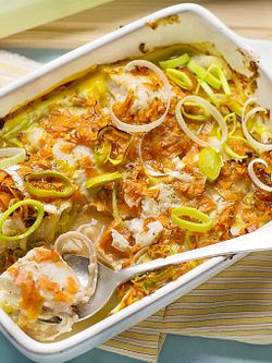 Fiskgratäng med purjolök