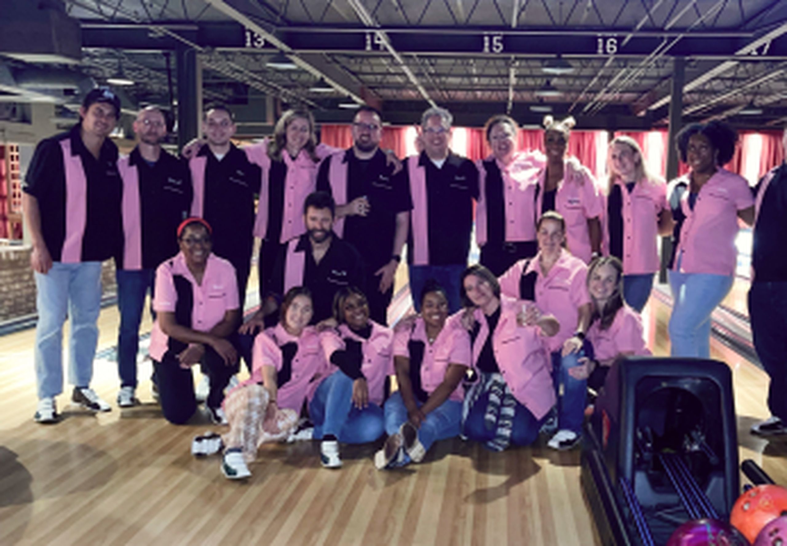The team at a bowling alley.