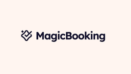 "MagicBooking" logo with a stylized checkmark icon on a light background.