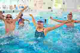 Children doing a group activity in the swimming pool