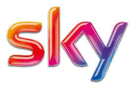 Bright, colorful 3D text spelling "sky" with a gradient of orange to purple, featuring a glossy finish and a black outline.