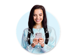 woman smiles at phone whilst receiving omni-channel CX