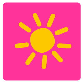 A bright yellow sun with rays on a vibrant pink background.