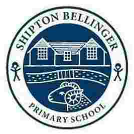 Logo of Shipton Bellinger Primary School with a stylized school building, path, and sheep inside a circular border.