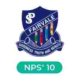 A blue shield with "SP Fairvale," colored pencils, and the motto "Goodness Truth and Beauty." Below is "NPS® 10" in a green circle.