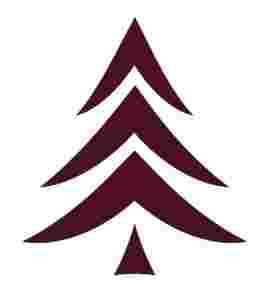 Stylized maroon tree with triangular branches and a pointed top on a white background.