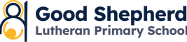 Logo of Good Shepherd Lutheran Primary School with stylized figure holding a circle and text next to it.