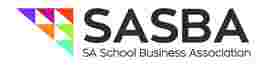 Logo of SA School Business Association with a colorful triangular pattern and "SASBA" in bold letters.