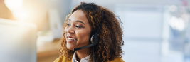contact center headset lady yellow